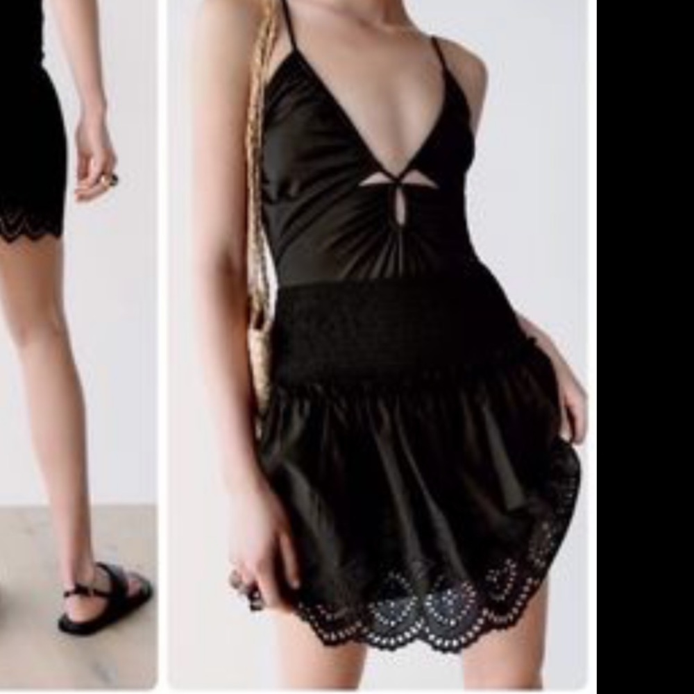 NWT Zara Embroidered Mini Skirt Black XL